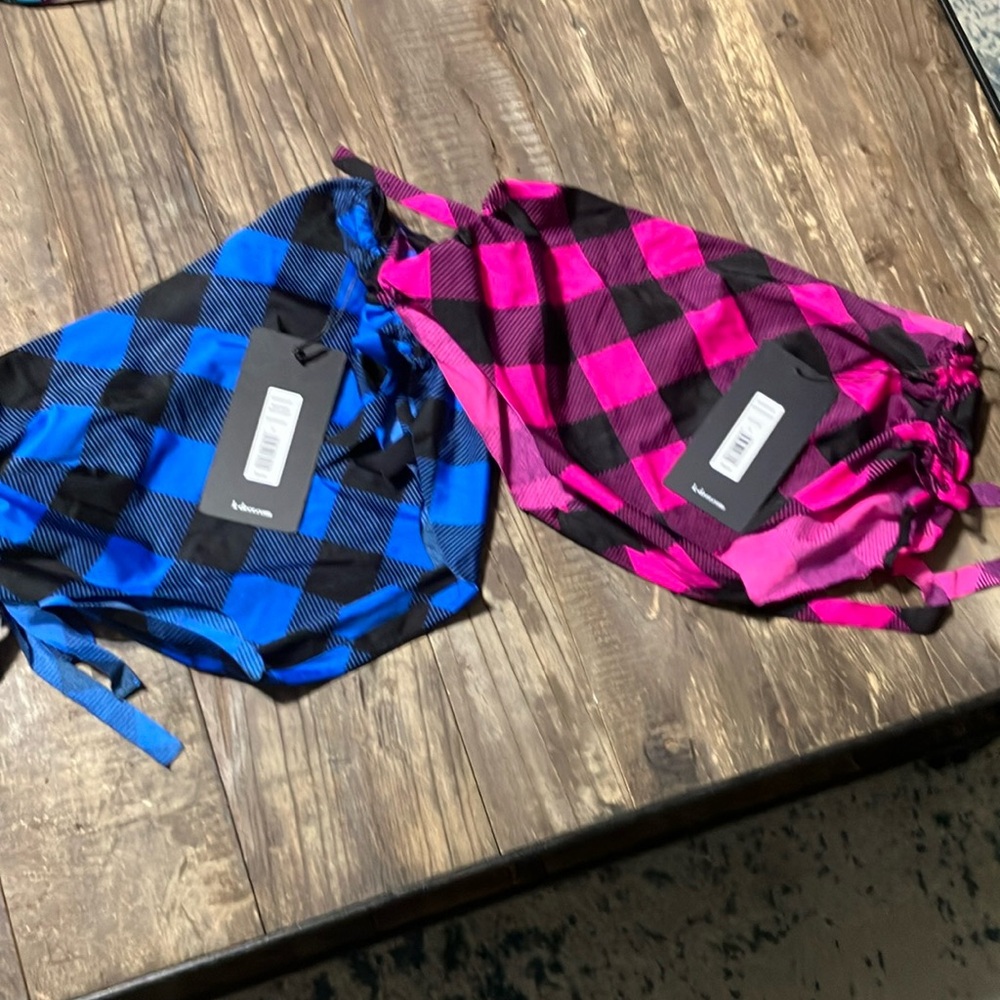 2 pair K-DEER bum bum yoga swim shorts- large NEW 🌺 pink and blue plaid